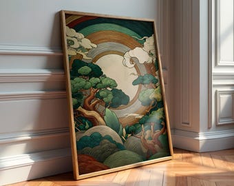 Zen Forest Art Print – Japanese Landscape Poster, Japandi Nature Wall Decor (Unframed)