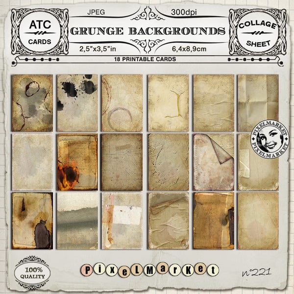 Printable Cards Premade Backgrounds Distressed Atc Aceo cards Digital Download  Mixed media Scrapbooking Junk journal Altered Art Mail Art
