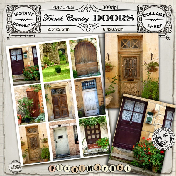 Old DOORS Photo BACKGROUNDS Aceo size French Country Door Entrance Printable Download Picture Collage Sheet Altered Art Scrapbooking Bk10