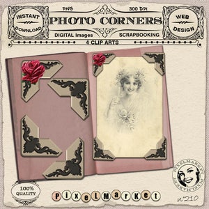 Digital CLIPARTS Photo CORNERS SET Picture Frame Overlay Card Corner for CardMaking Photographer Scrapbooking Blog Web Design n210