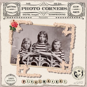 Photo Frame CORNER CLIPARTS SET Vintage Scrapbook Picture Frame Card Corner for CardMaking Photographer Scrapbooking Blog Web Design 252