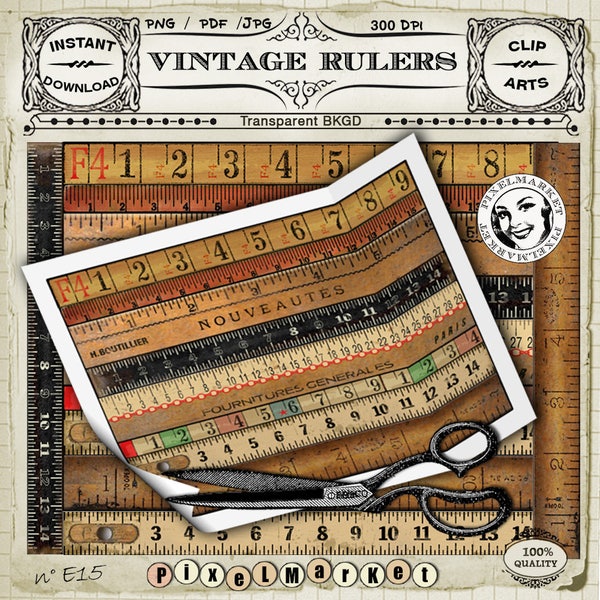 Vintage wooden RULERS Cliparts Ruler Diecut Measuring Tape Borders Collage Sheet Printable Download Digital Scrapbooking e15