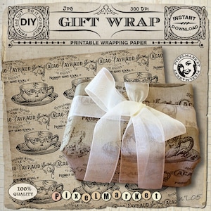 Druckbares Geschenkpapier Download Sackleinen Papier Digital Collage Sheet Scrapbooking Vintage Werbung Teetasse l05