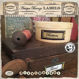 Printable Metal BOOKPLATE LABEL Collage Sheet Download Antique Bronze Steampunk Blank Label Holder Drawer Label Organizer Card Storage 256