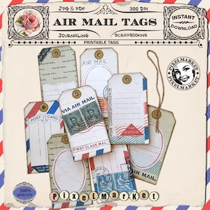 Luftpost TAG Satz von 8 Correspondence Tag CLIPARTS Collagesheet Printable Download Briefpapier für snail mail Journaling Scrapbooking Aufkleber
