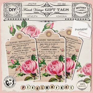 Etiquettes cadeau Imprimables Tags  en téléchargement Scrapbooking Digital Instant download DIY 249