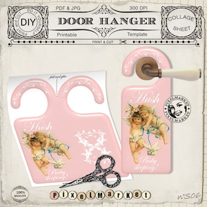 PANCARTE de PORTE rose Chambre bebe fille Inscription Chut Bebe Dort fichier numerique à Imprimer Décoration Chambre d'Enfant Nurserie S06