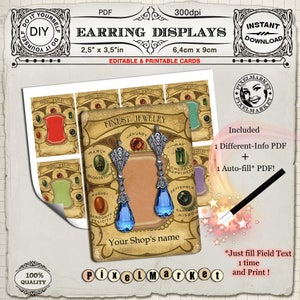 Présentoir BIJOUX éditables et imprimables pour Bijoux et Accessoires, Boucles d'oreilles, Colliers, broches Etiquettes cadeau PDF 01