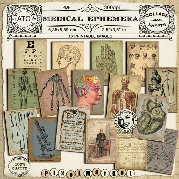 Medical Art Printable Cards Vintage APOTHECARY labels Medical ephemera digital download Scrapbooking Papercraft Printables Supply 228