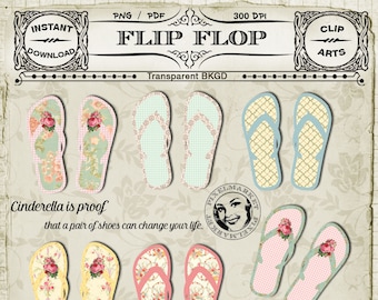 FLIP FLOP CLIPARTS Printable Download Summer Embellishment Flipflop Die Cut Png Scrapbooking Collage Sheet Romantic Shoes c08