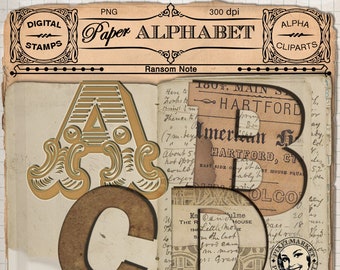 Alpha Cliparts Set Digital ALPHABET Ransom Note Fonts Paper Letters cliparts for Scrapbooking Web Blog Design Clear Stamp 278