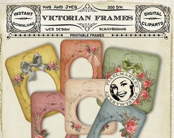 VICTORIAN FRAME Cliparts Ornate Frame Diecut Printable Photo Frame Stamp Collage Sheet Scrapbooking Vintage Rose Wreath Ribbon Fr01