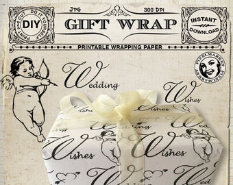 WEDDING WRAPPING Paper Printable Wedding GIFT Wrap Large File Digital Download Collage Sheet Scrapbooking Bridal Shower l08