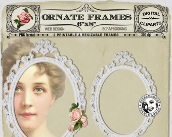 White OVAL ORNATE FRAME cliparts Set Printable Download for Photographer Blog CardMaking Scrapbooking Wedding Frame Stamp Rose clipart Fr11