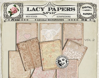 DIGITAL LACE PAPERS 8,5x11 Scrapbooking Printable Download Vintage Lace Background Scrapbooking Lace Paper Web Design Blog p24
