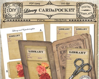 Victorian Library Card & Pocket TEMPLATE 3x5 inch Pocket Card Printable Download DIY Papercraft Journal Embellishment Scrapbooking 274