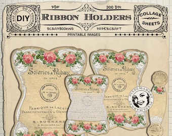 Lace Ribbon Keeper & Thread Card PRINTABLE TEMPLATES, Set of 5 Ribbon Holder Cliparts Instant Download DiY PaperCraft Floss Storage k07