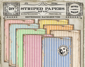 STRIPED PAPERS Digital Scrapbooking Papers Printable Large File 8,5 x 11 Cardmaking Stripes Striped BACKGROUNDS Worn Papers  c22Us