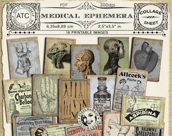 Vintage Printable Medical Illustrations ANATOMY Chart APOTHECARY ADS Collage Sheet Medicine Backgrounds pdf digital download n227