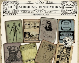 Vintage French APOTHECARY LABELS Printable Medical Illustrations ANATOMY Chart Collage Sheet Medicine Backgrounds pdf digital download c26