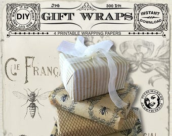 Franse Vintage Wrapping Paper afdrukbare geschenkverpakking blad Queen Bee afdrukbare downloaden Scrapbooking uitnodiging Journal pagina Decoupage Sepia l06