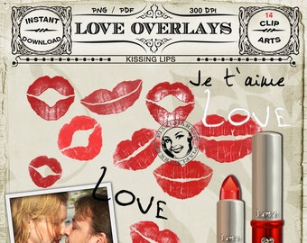 LIPS CLIPARTS Kissing Lips OVERLAYS Printable Collage Sheet Scrapbooking Element Love Stamp Valentine Clipart Red Lips Lipstick e04
