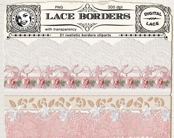 Realistic Lace BORDER CLIPART Ribbon overlay Floral trim Digital download Printable edging Scrapbooking embellishment Blog design Cardmaking