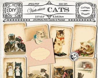 Victorian CATS Journaling Card & Pocket Printable template Collage sheet Digital download DIY Papercrafts Scrapbooking Junk Journal