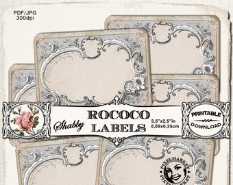 Printable BLANK LABEL cliparts Antique Roccoco frame sticker Digital label Instant download for Scrapbooking Journaling Packaging Papercraft