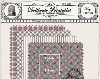 Casa de muñecas MINIATURA TELA Hojas imprimibles Texturas de tela de rayas de cuadros vichy Descarga digital para diorama roombox Transferencia de planchado