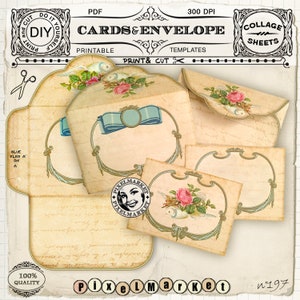 Printable Journaling CARDS & ENVELOPE Template DIY Stationery Set Collage Sheet Digital download Journal card Scrapbooking Papercraft