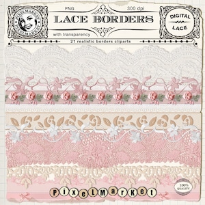 Realistische Spitze BORDER CLIPART Ribbon Overlay Floral trim Digitaler download Druckbare Einfassung Scrapbooking Verschönerung Blog Design Kartenherstellung