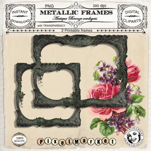 CORNICE PER FOTO VITTORIANA Cliparts Cornice per foto metallica Cornice per foto in bronzo antico Cornice Verdigris Download digitale per fotografi Blog Web Scrapbooking