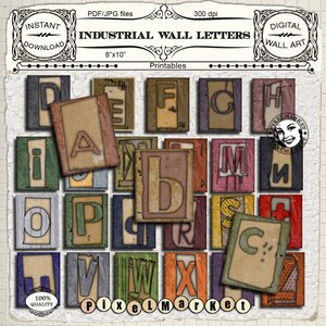 Industrial WALL LETTERS Printable Collage sheet Alphabet Wall Art Hanging Frame Home Decor WordArt Scrapbooking Print Wall Lettering a02