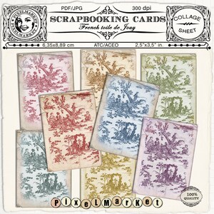 PRINTABLE CARDS French toile Digital collage sheet download Atc Aceo backgrounds for scrapbooking jewelry displays mixed media journaling