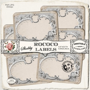 Printable BLANK LABEL cliparts Antique Roccoco frame sticker Digital label Instant download for Scrapbooking Journaling Packaging Papercraft