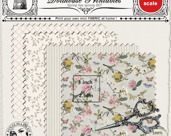 1/12th scale Chinoiserie FABRIC PRINT SET 4 Printable sheets for dollhouse diorama roombox Instant download