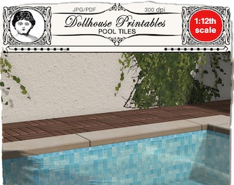 DOLLHOUSE printable miniature swimming pool floor tiles Blue mosaic  flooring sheet download for Doll's house, Diorama, Roombox, Booknook