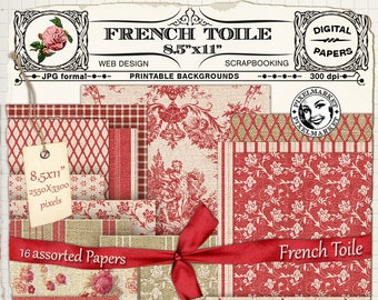 Toile de Jouy Digital PAPERS, Realistic French Toile Fabric Texture, Printable Download, Scrapbooking Paper, DIY Papercraft, Blog design 215