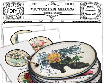 DIY notebook Victorian shoes cards Printable booklet template Lady shoes ephemera Digital download Collage Sheet Papercraft Scrapbooking