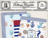 DOLLHOUSE printable Nautical fabric prints Coastal decor Digital download suitable for 1:12th / playscale miniature Print at home fabric