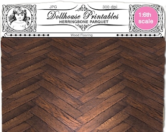 DOLLHOUSE Flooring 1/6th Herringbone Wood floor Playscale chevron PARQUET Printable Download Digital Sheet for dolls house roombox diorama