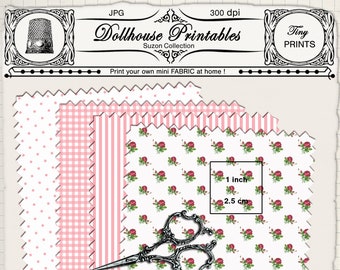 DOLLHOUSE Fabric 4 Printable fabric sheets Floral print French country Tiny prints Digital download for 1/12  to playscale miniature model