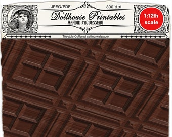 Dollhouse printable COFFERED CEILING WALLPAPER Miniature wood ceiling tiles Instant download for doll's house book nook diy diorama roombox