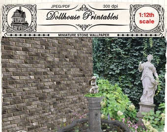 DOLLHOUSE PRINTABLE Wallpaper Old stone wall 1 12th scale Building texture Digital download for miniature diorama roombox