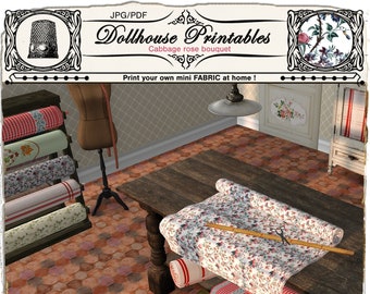 Casa de muñecas TELA IMPRIMIBLE Tela floral en miniatura Descarga digital para imprimir en casa en papel de tela para impresora Transferencia de planchado