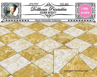 DIORAMA FLOORING Sophisticated Golden marble floor tiles Printable elegant flooring Instant Download for 1/6 Dollhouse Roombox Booknook