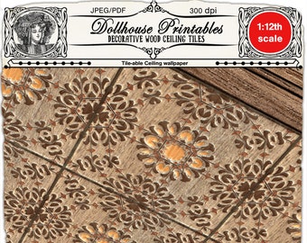 Printable Rustic CEILING Decorative Wooden Ceiling Tiles Elegant Ceiling Wallpaper Instant download for 1/12 Dollhouse, Booknook, Roombox