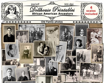 DOLLHOUSE African American ANCESTORS PHOTOGRAPHS Printable old family pictures 4 scales included for Attic decor Diorama Roombox Booknook