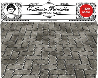 Dollhouse printable sidewalk pavers flooring Miniature street paving wallpaper sheet download for 1/12 doll's house diorama roombox booknook